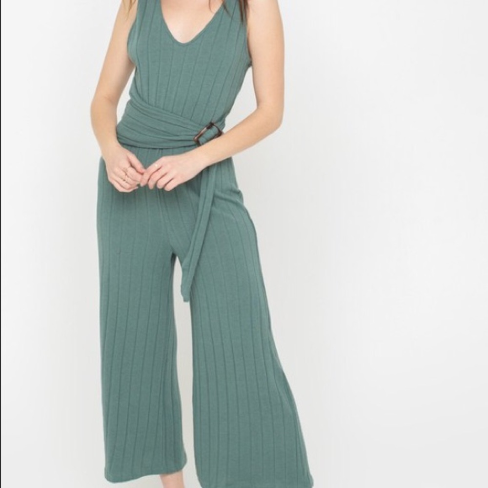 Belted Ribbed Knit Jumpsuit